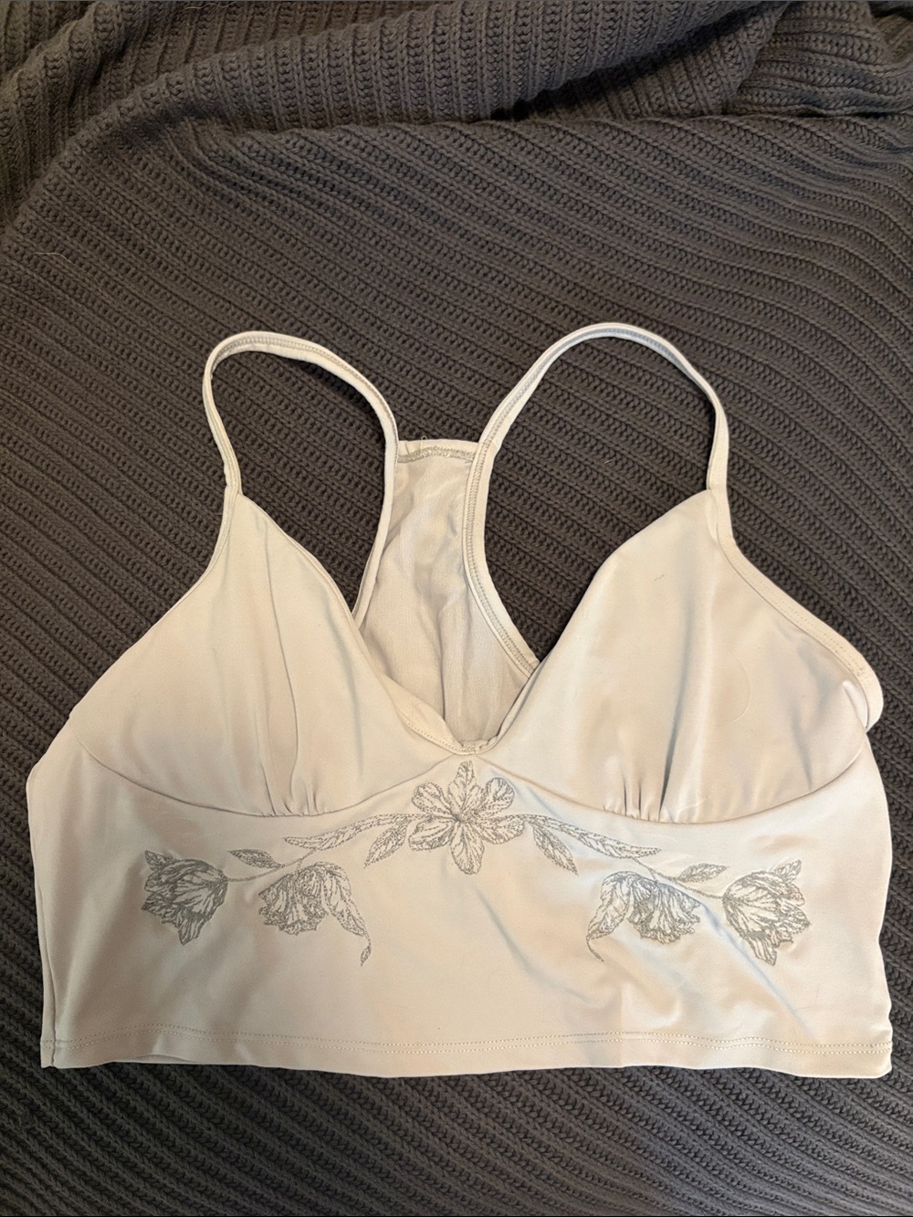Fabletics Light Cream Floral Embroidered Bralette